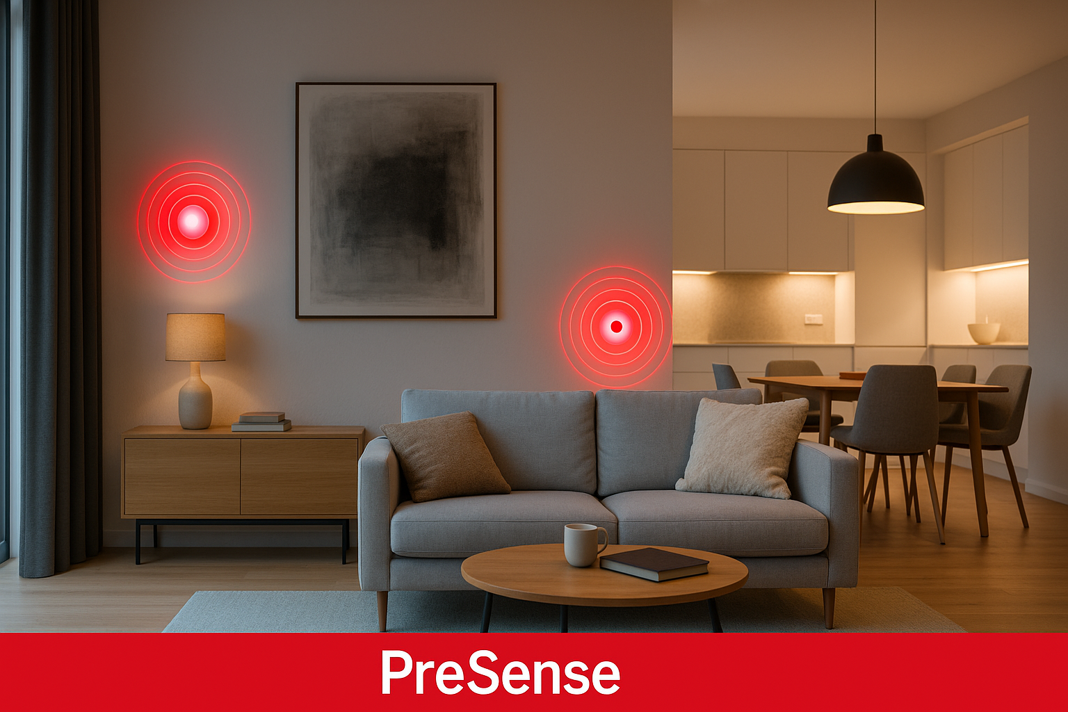 Interior de un hogar en Chile con sensores de movimiento y cámara representando la tecnología PreSense de Verisure